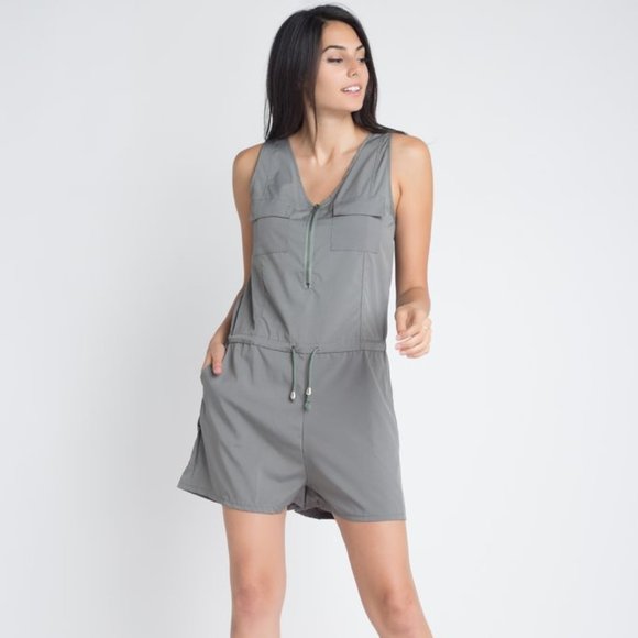 Women's Zip Front Sleeveless Romper - Picture 1 of 8
